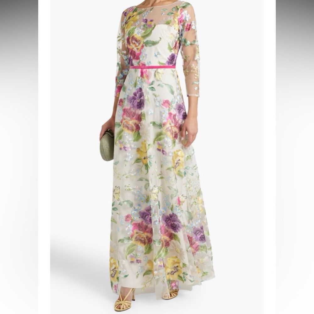 Marchesa embroidered tulle gown - ecru